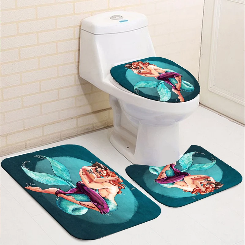 

Home Decor Bathing Waterproof Shower Curtain Set with 12 Hooks Toilet Covers Bath Mats Bathroom Non-slip Rug Carpet Polyester