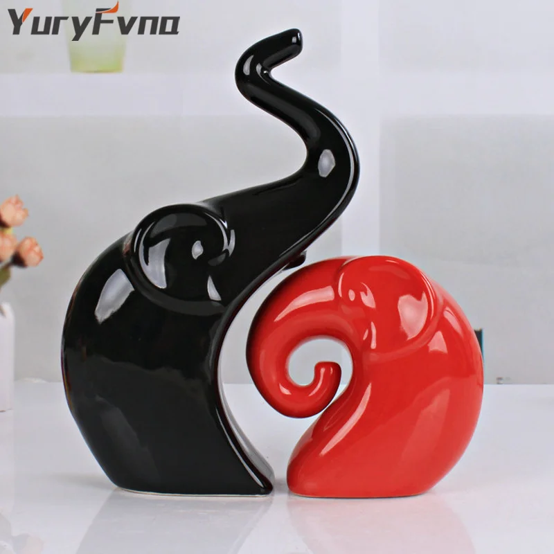 YuryFvna 2 шт. керамическая статуэтка слона животное пара статуя аксессуары для дома