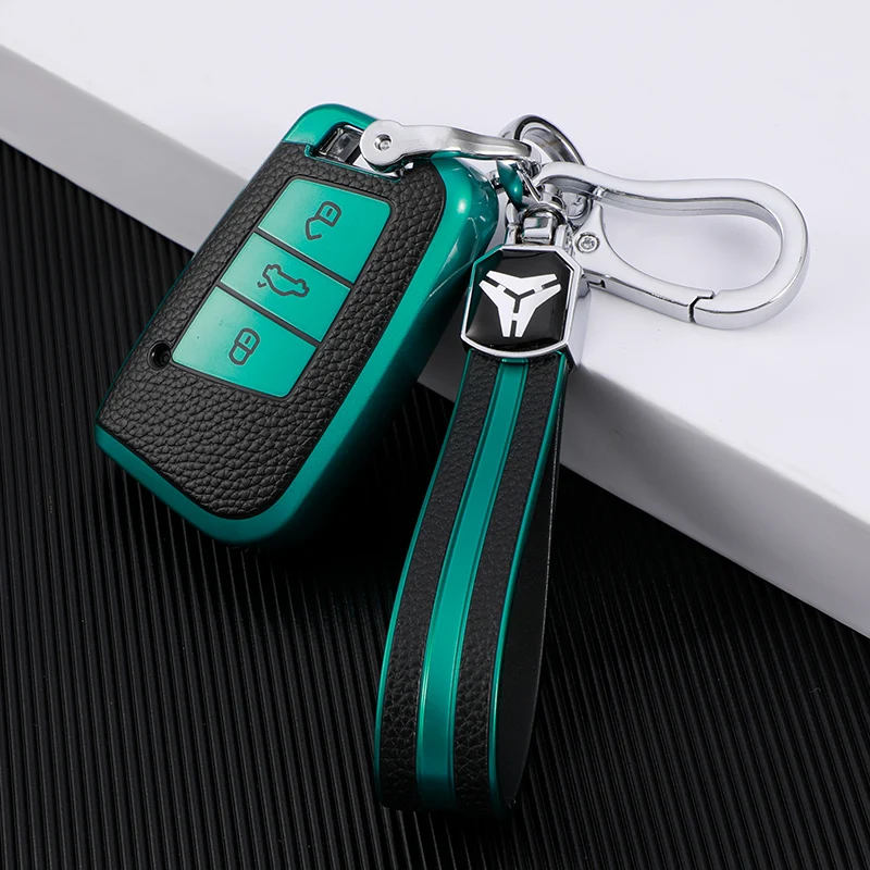 

Soft TPU + Leather Car Bag Key Case Cover for Volkswagen VW Tiguan MK2 Magotan Passat B8 CC Skoda Superb A7 Keychain Accessories