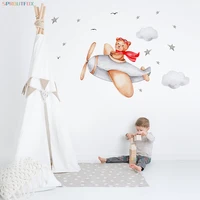 fly in the sky cute animals bear wall stickers for kids room nursery room airplane vinyl wall decals art murals home decoration