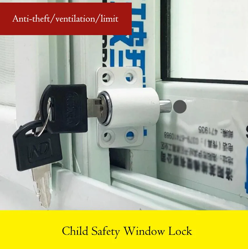 

Child Safety Window Lock With Keys Aluminum Alloy Sliding Limit Locks Restrictor Anti-theft Keyed Padlock Window Security Lock