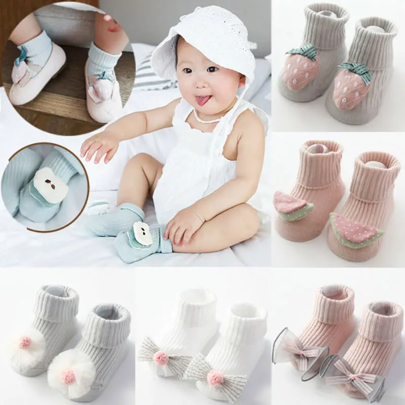 Нескользящие носки для новорожденных девочек с объемным фруктовым бантом Носки