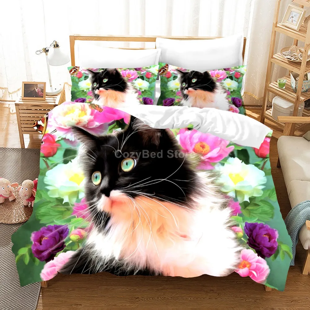 

Lovely Black Cat Bedding Set 3d Duvet Cover Sets Comforter Bed Linen Decor Twin Queen King Single Size Luxury Scenery Animal