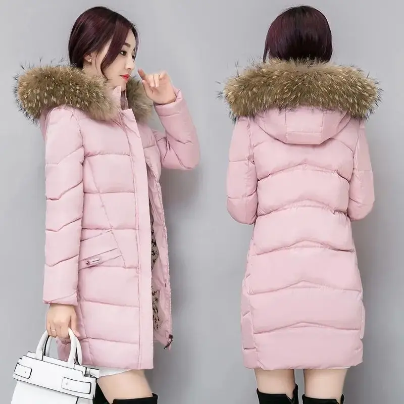 

2021 New Women's Winter Hooded Fur Collar Parka Coat Jacket Fashion Korean Style Long Loose Casual Down Cotton Jacket Women Y223