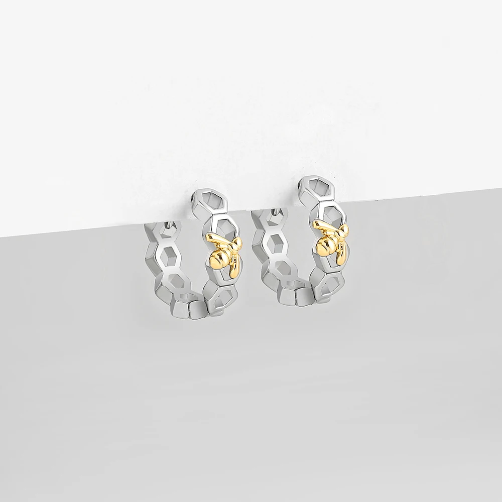 Модные золотистые и Серебристые серьги-кольца в виде насекомых пчелы женские