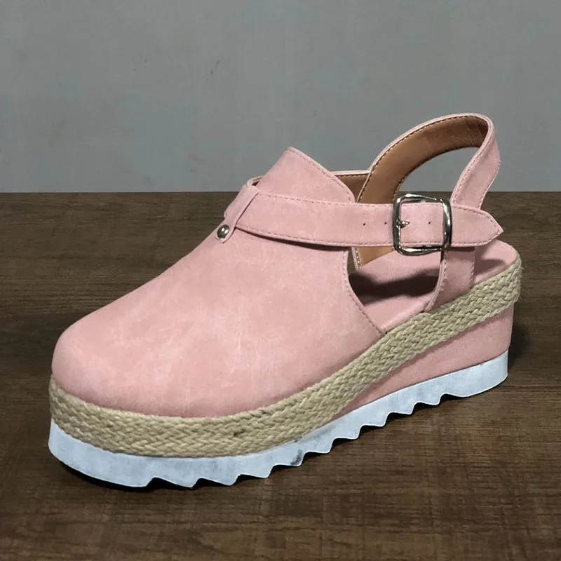 2020 женские босоножки на высокой танкетке с пробковой подошвой Летние