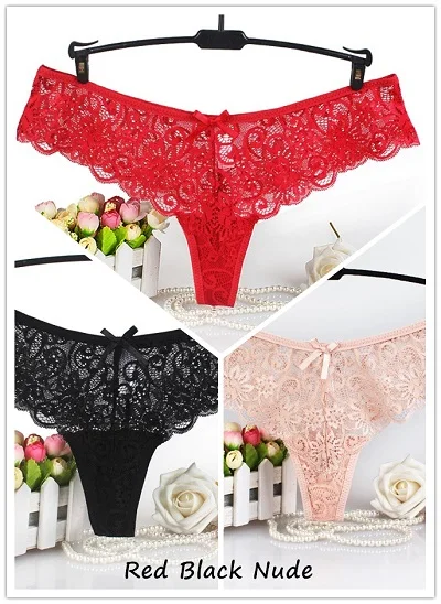 black red nude Новое поступление, 3 шт, сексуальные кружевные женские стринги и стринги, трусики с низкой посадкой, прозрачные хлопковые трусы для женщин, трусы, нижнее белье - Цвет: black red nude