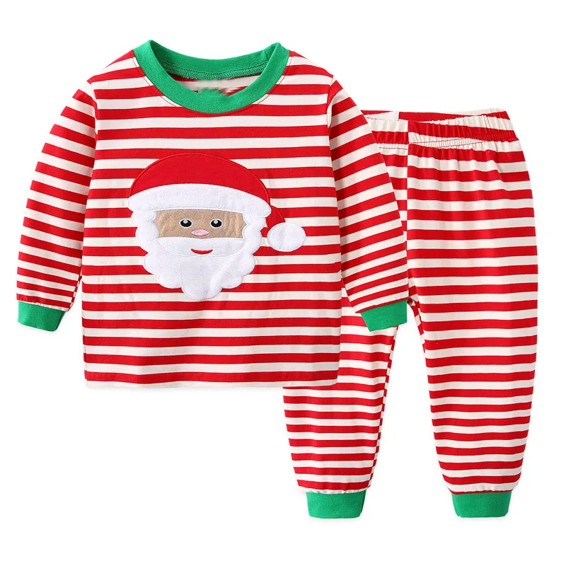 

Jumping meters Winter Christmas Santa Claus Sleepwear Baby Children Pajamas Cotton Long Sleeve Striped Pants Homewear Clothing