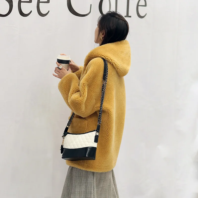 

Granule sheep shearing coat women 2020 new lamb fur coat mid-length fur hooded one