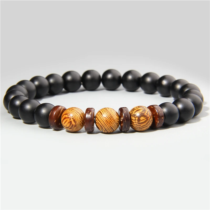 8 мм Новый натуральный черный камень оникс с деревянными бусинами очаровательный
