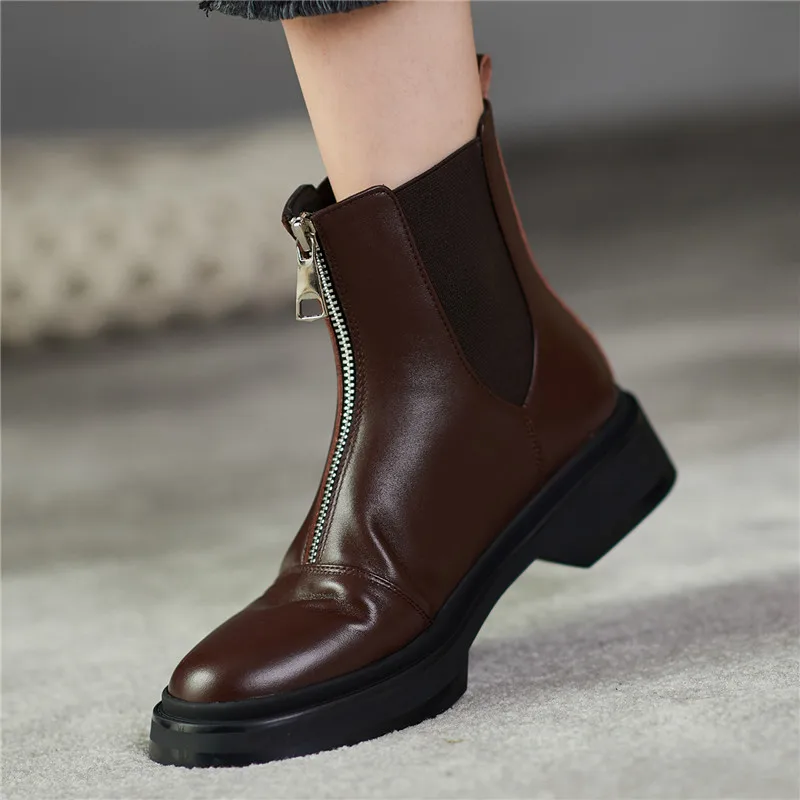 

Women's Boots New Fashion All-match Flat-bottomed Chelsea Boots Round Toe Zipper Handmade Leather Ankle Boots 2020 Autumn Winter
