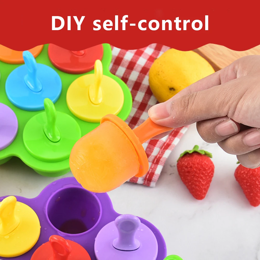 

Silicone Mini Ice Cream Ice Pops Mold DIY Portable Food Grade Ice Pop 7 Cavities Colourful Plastic Sticks Tool For Fruit Pudding