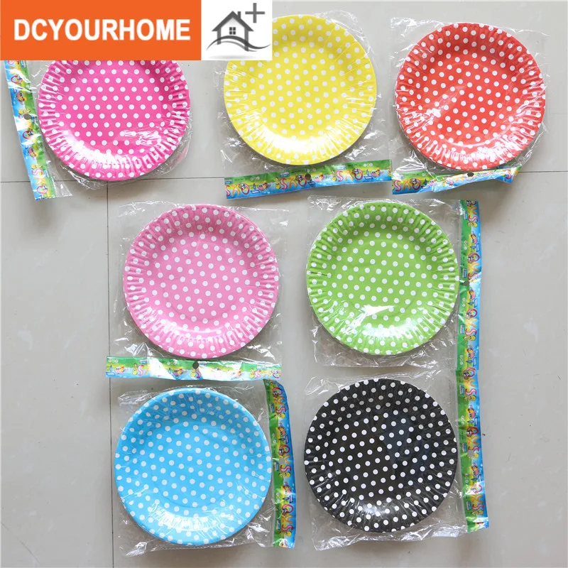 

Birthday Party Dishes Kids Favors Decoration Pink Tableware Baby Shower blue/red Polka dot Theme Paper Plates Supplies 20pcs\lot