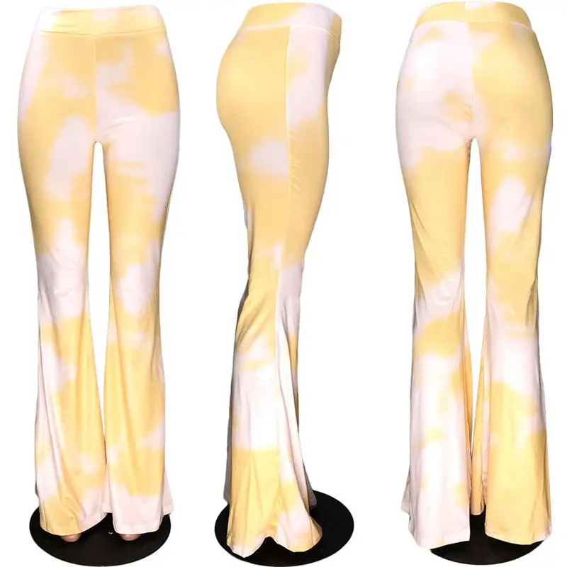 

ZKYZWX Sexy High Waist Tie Dye Joggers Flare Pants Women Elastic Bottoms Leggings Bodycon Stretch Sweat Pant Bell Bottom Trouser