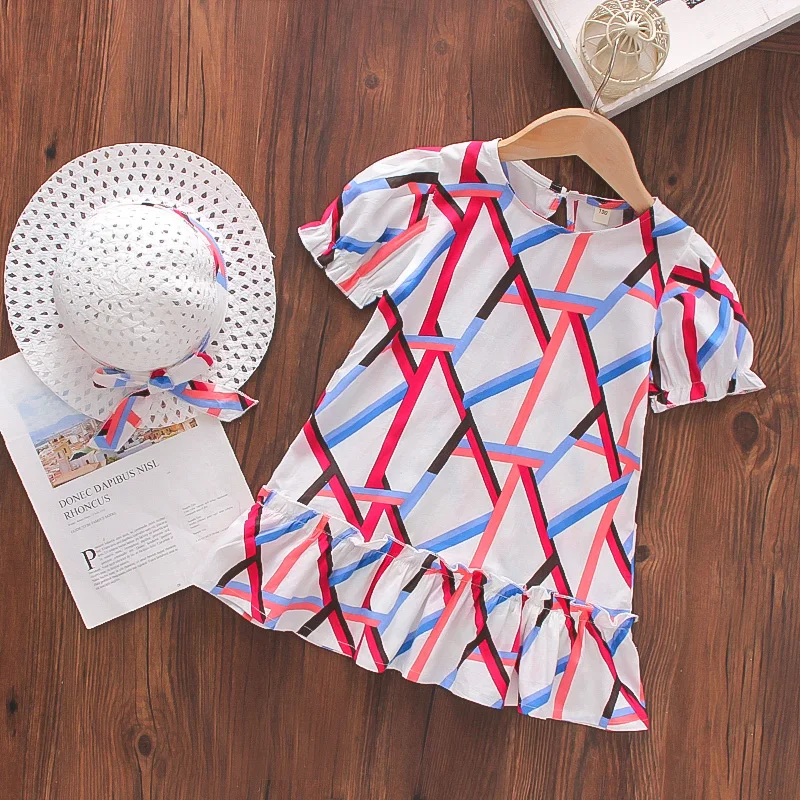 

2021 Kids Girls Summer Dress Baby Short Sleeve Printed Princess Dresses For Children's Clothing Children's Fashion Dress