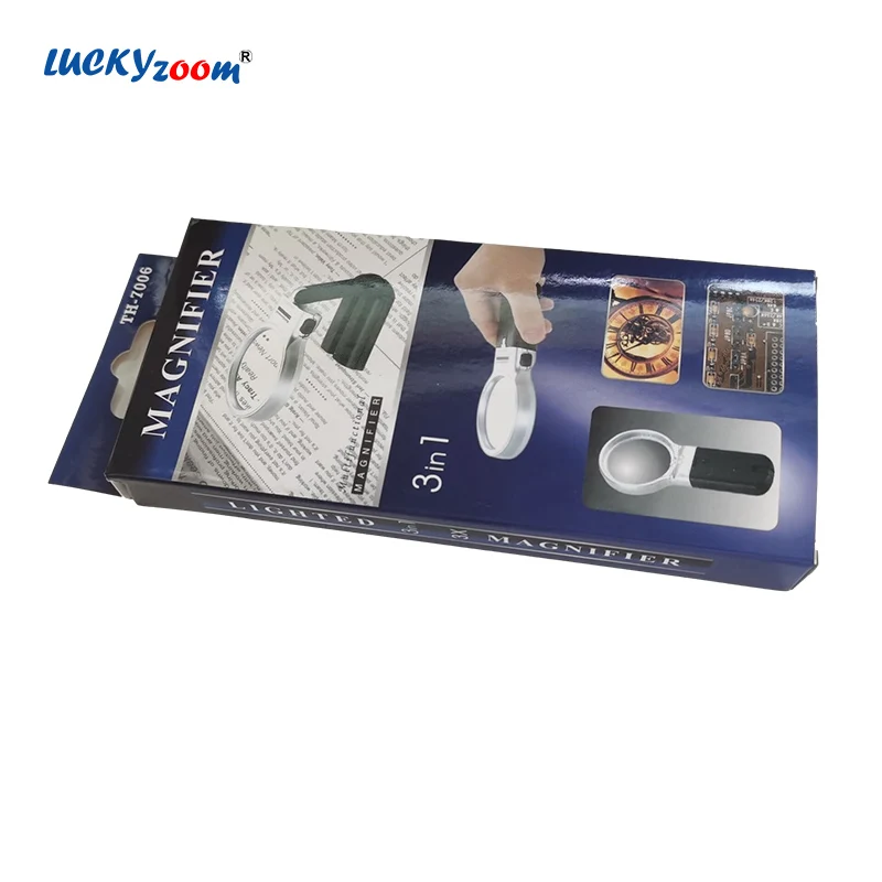 Ручной Лупа с светодиодный светильник 3X складное увеличительное стекло