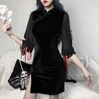 Женское винтажное платье-Ципао Dark Goth, элегантное весеннее платье в китайском стиле с рукавами-фонариками, 2021