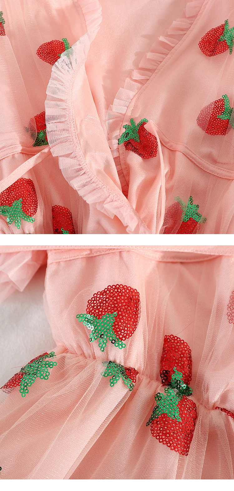 

2020 Summer Women Strawberry Dresses Emrbodiery Strawberry Lady Mesh Dress Femme Sequins Pink Mesh Dresses