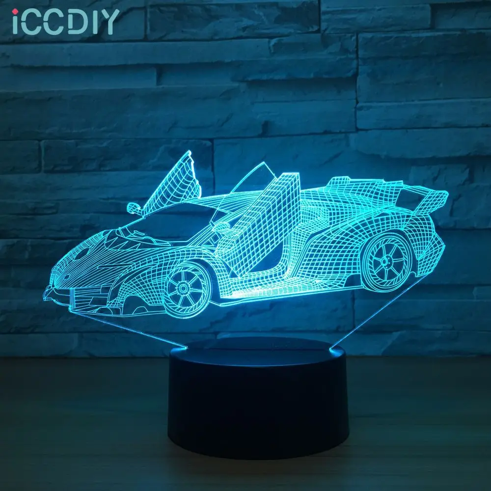 

Cool Super Car Acrylic 3D Lamp 7 Color Change Small Night Light Baby Color Lights LED USB Desk Lamp Atmosphere Night Decor Lamp