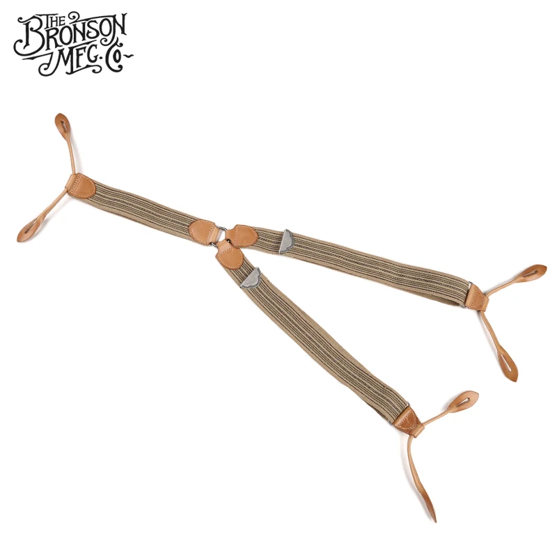 

Vintage Bronson Men's Y-Back Genuine Leather Suspenders Adjustable Striped Braces