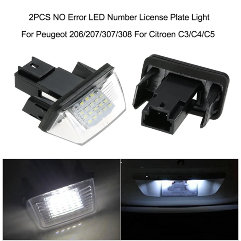 

2 шт. 18 светодиодный супер яркость 12v 6000k белый авто светодиодный номер Подсветка регистрационного номера светодиодный светильник для Peugeot ...