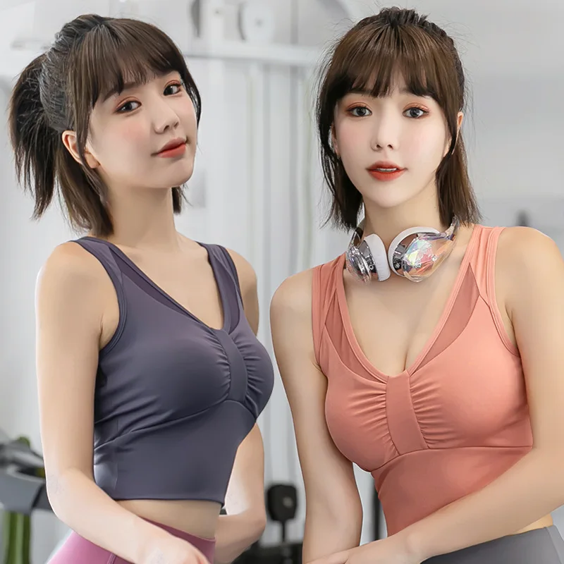 

New Shockproof Gathering Running Sports Bra Bowknot Underwear Mesh Quick-drying Sports Bra Yoga Training Suit