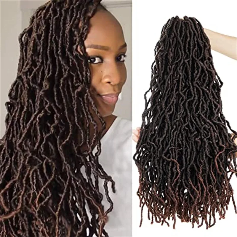 

Kong&Li Curly Dreadlocks nu Locs Crochet Hair Black Dark Brown Faux Locs Crochet Braids hair 18" 21Strands/Pack synthetic hair