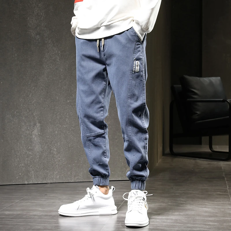 

2021 Men's Imitate Jeans Jogger Harem Pants Ankle Banded Pants Loose Harajuku Style Beam Feet Casual Pants Elastic Waist Hip Hop