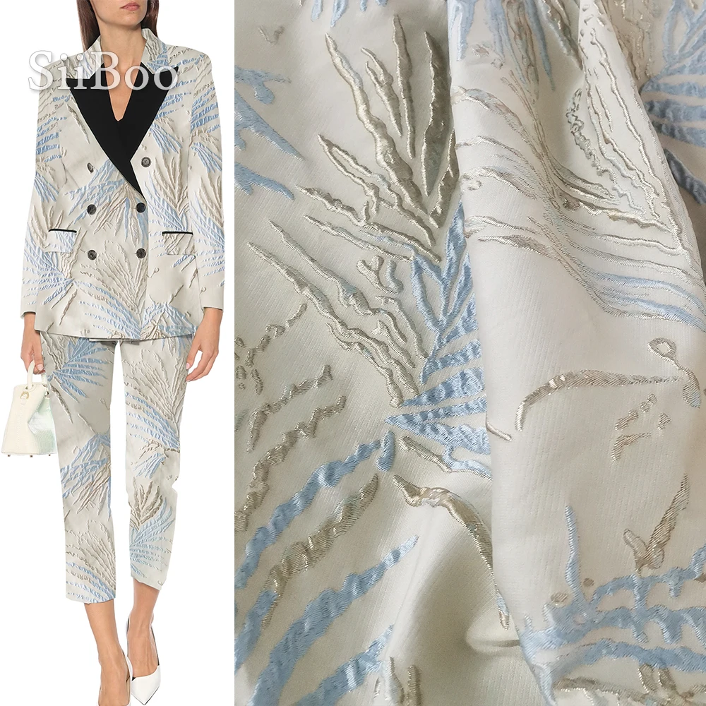 

France style pink blue embossed floral metallic jacquard brocade fabric for dress tissue cloth tela tecidos stoffen SP5442