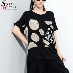 Женская футболка с принтом, повседневная черная футболка большого размера с нашивкой и надписью, модель ZY042 на лето, 2020