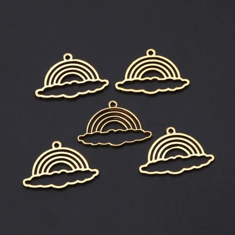 

5Pcs Rainbow Metal Frame Pendant Open Bezel Setting DIY UV Resin Jewelry Charms