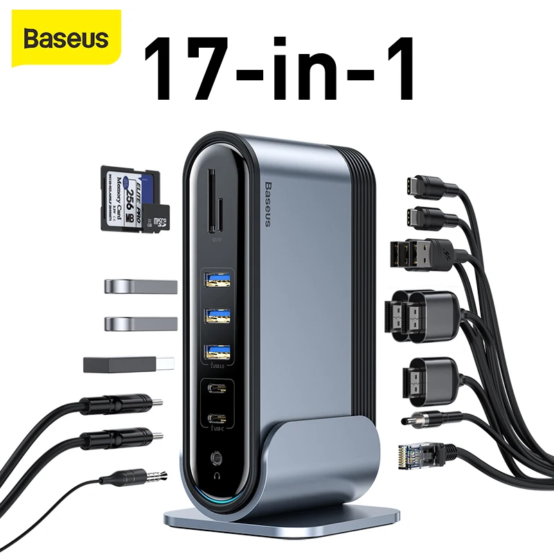 

2022 Baseus 17 in 1 Type-C HUB Adapter to Multi HD RJ45 VGA USB 3.0 2.0 with Power Adapter Working Docking Station for Notebook