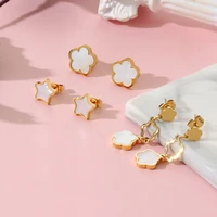 fashion flower five pointed star earrings for women simple stainless steel woman earrings 2022 trend jewelry accessories gifts