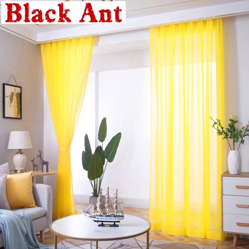 Золотая прозрачная занавеска для гостиной тонкая однотонная балкона мягкая