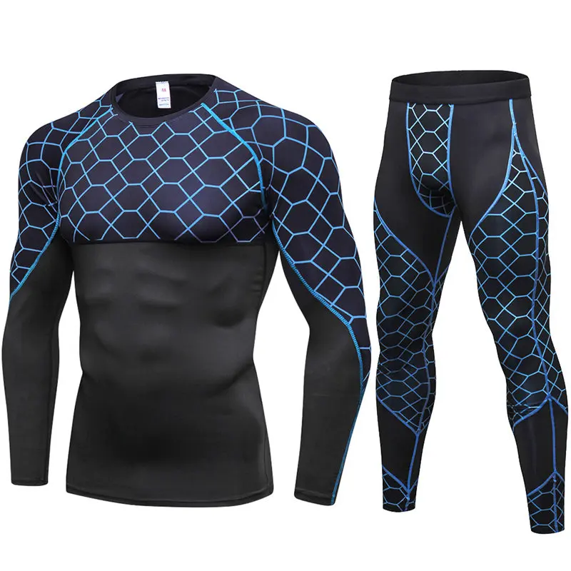 blue set Fanceey кальсоны зимнее термобелье мужское быстросохнущее стрейч термобелье для мужчин теплое фитнес компрессионное нижнее белье - Цвет: blue set