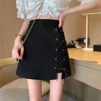 women harajuku high waist a line y2k skirt college girls sexy dance mini skirt black female lace up short skirts