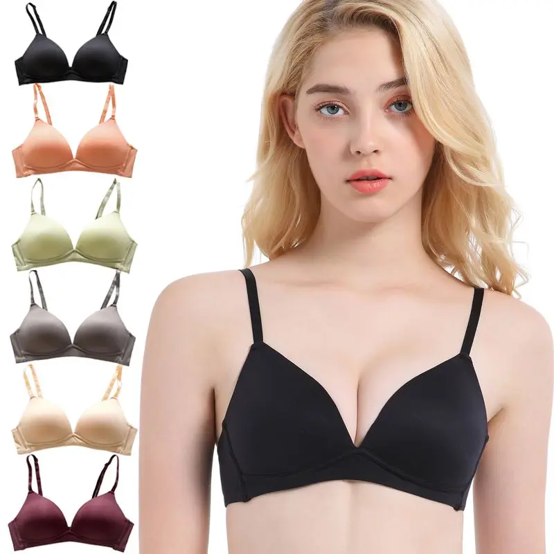 

Women Bra Smooth 1PC Seamless Comfortable Deep V Bralette 3/4 Cup Fix Strap Solid Color Bra Lingerie Underwear