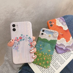 art oil painting landscape flowers phone case for iphone 12 11 pro max x xs max xr 7 8 puls se 2020 cases soft silicone cover free global shipping