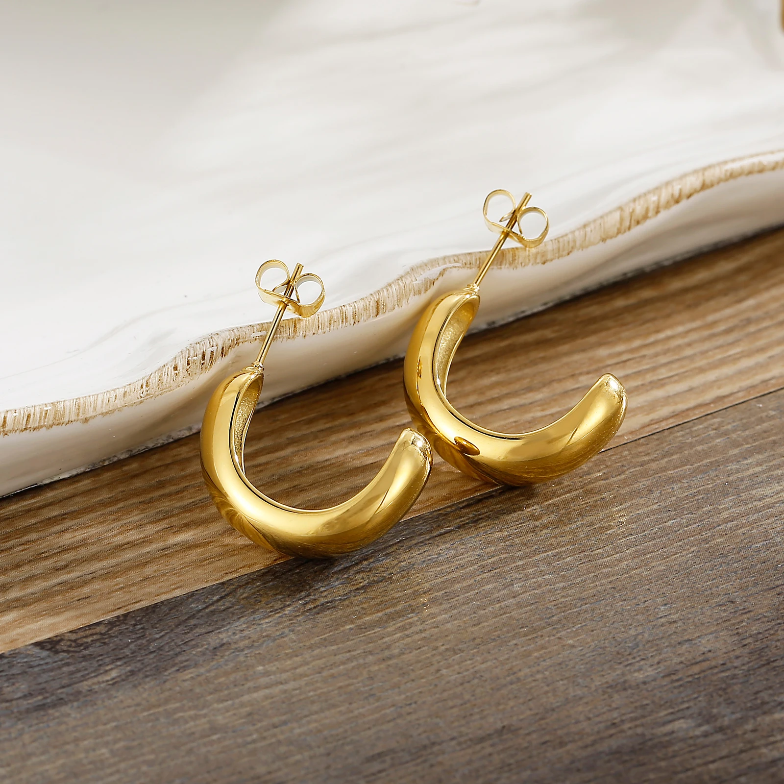 

Golden Simple C-shaped Earrings 7mm Fashion Stainless Steel Women's Party Jewelry Gift