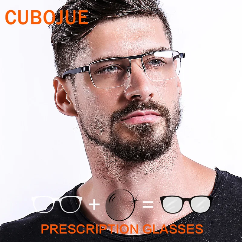 Мужские очки по рецепту Cubojue градиентные фотохромные полукруглые без оправы с