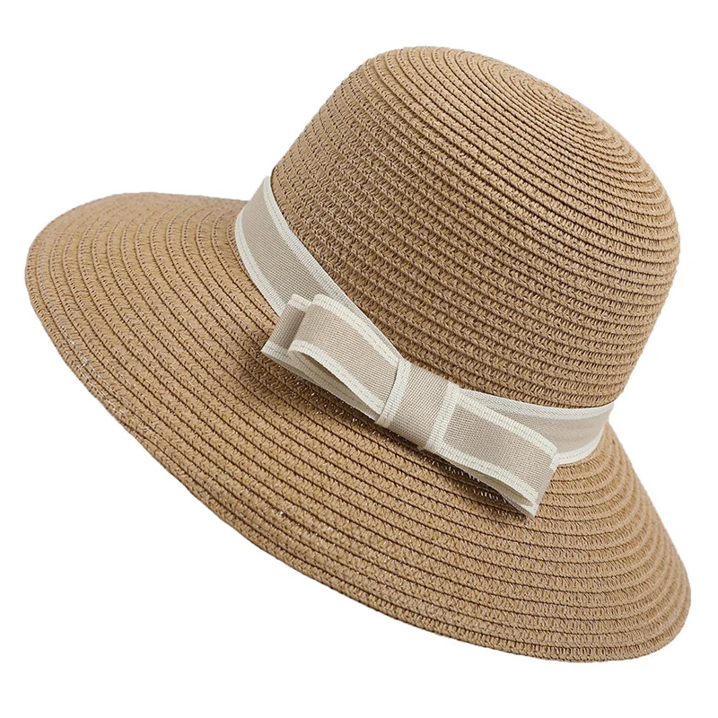 

Women Summer Hat Casual Bow Ribbon Accessories Straw Hat Solid Bucket Beach Visor Hat Outdoor Vacation Lady Sun Hat