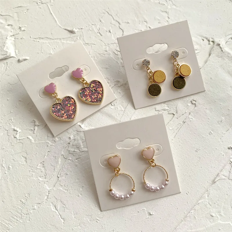 MuHan сердце круг жемчужные серьги геометрические с блестками темперамент для