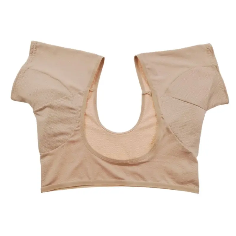 

Women Girl Short Sleeve Underwear Vest with Underarm Armpit Sweat Absorbing Pads Sports Running Washable Shields Guards Crop Top