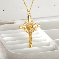 jesus cross necklaces for women stainless steel gold color crystal cross pendant necklace religious jewelry gift collier femme