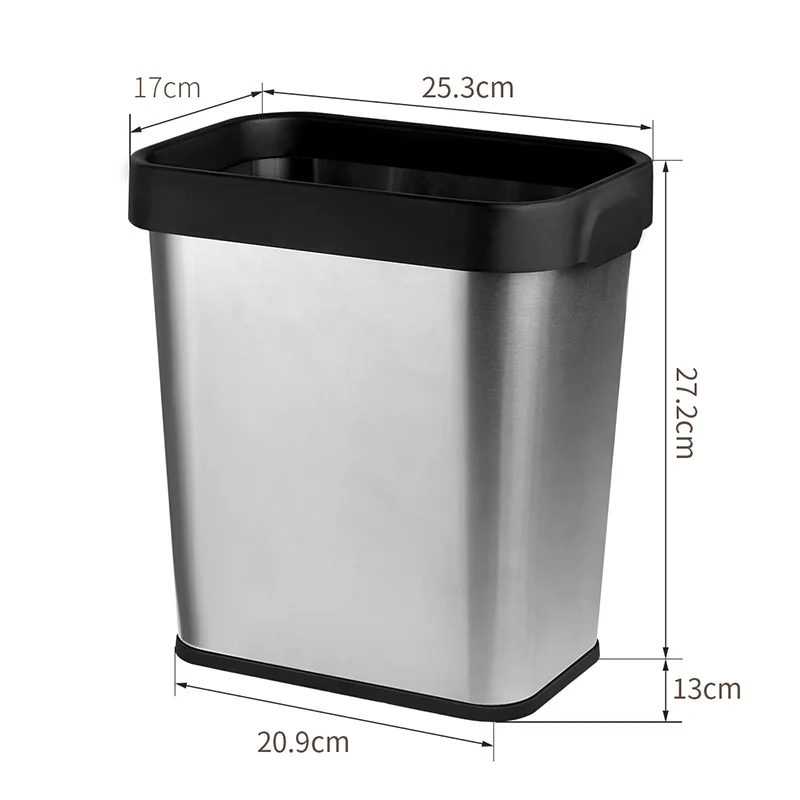 

8L stainless steel Rectangle Wastebasket Trash Can for Bathroom Kitchen Office Trash Basket Dustbin