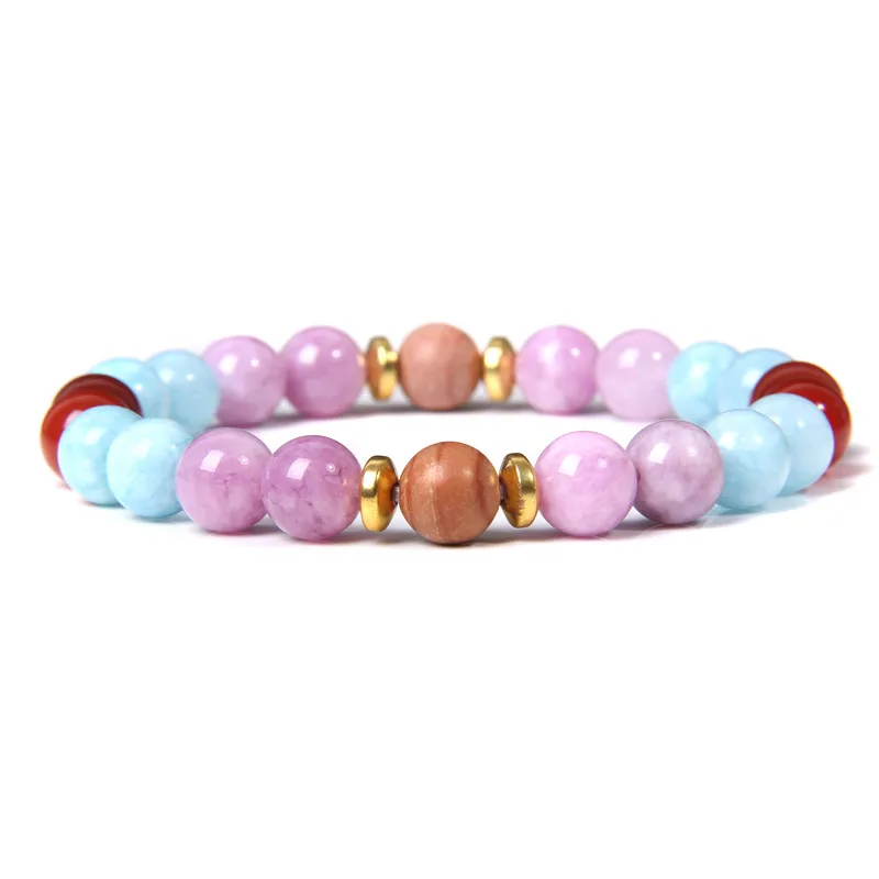

Handmade 8mm Natural Aquamarines Beads Crytsal Bracelet Ladies Red Rhodochrosite Beaded Charm Bracelet Jewelry for Women Gifts