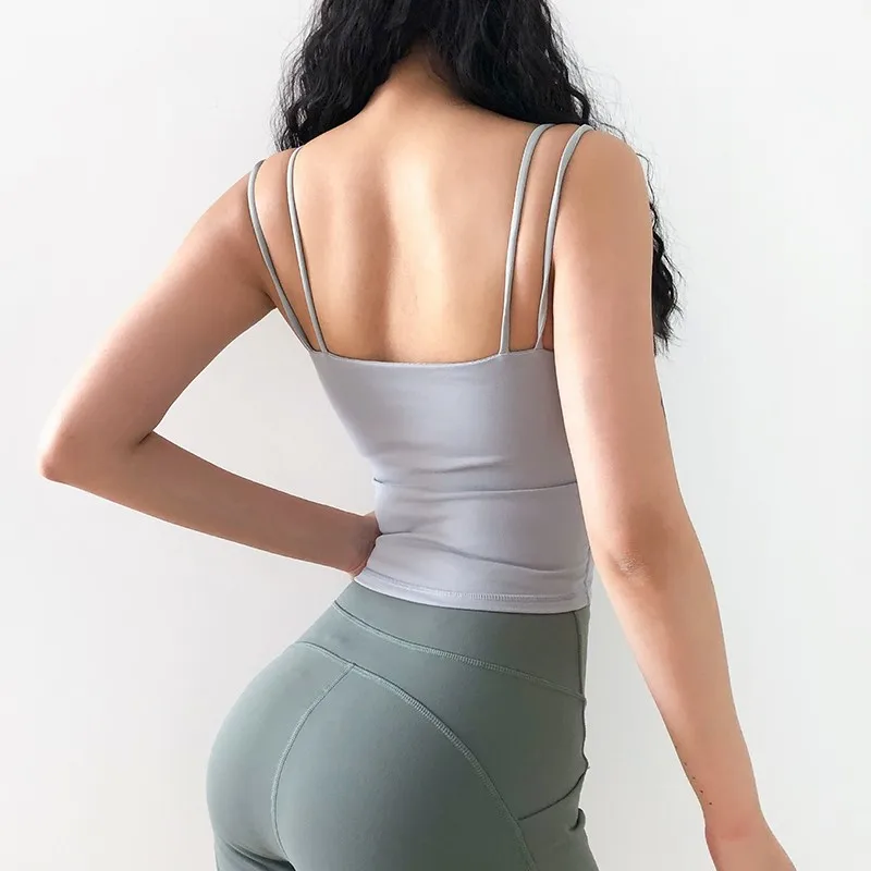 Женская майка без рукавов для йоги однотонный спортивный бюстгальтер слинг