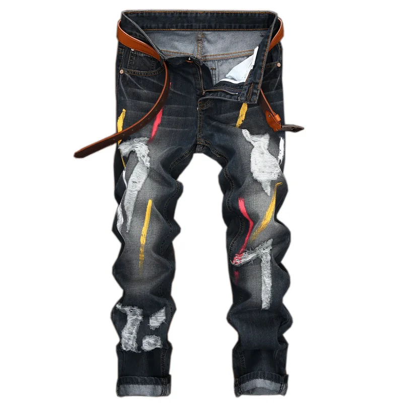 

hole Men's straight Distressed Jeans Men ripped jeans
