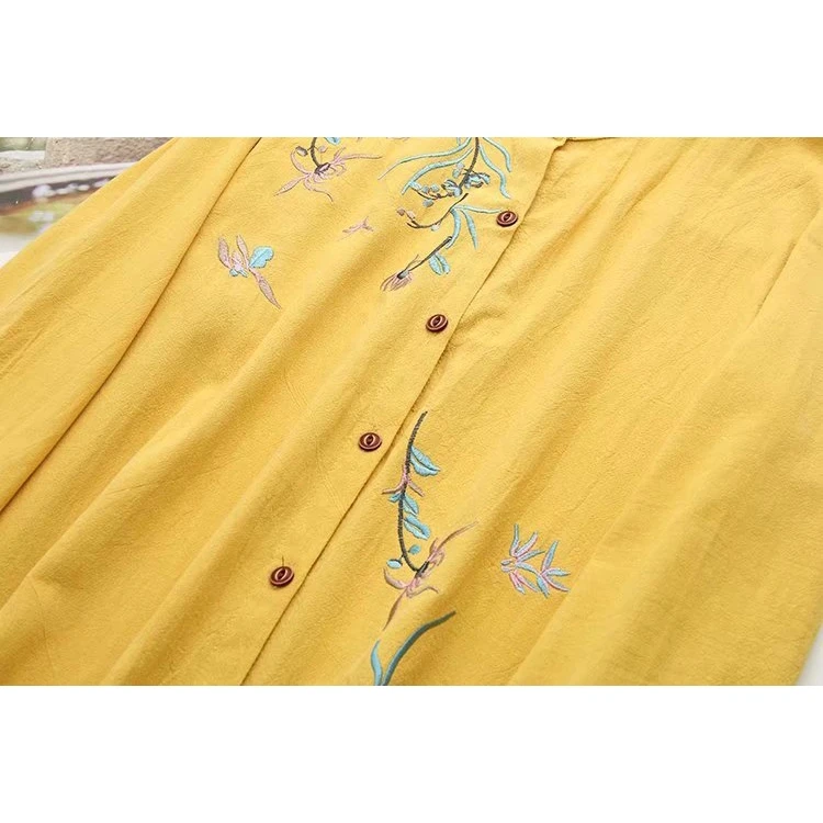 

Plus Size Women's Floral Embroidery Blouse Long Sleeved Female Vintage Blusas Casual Spring Autumn Tops