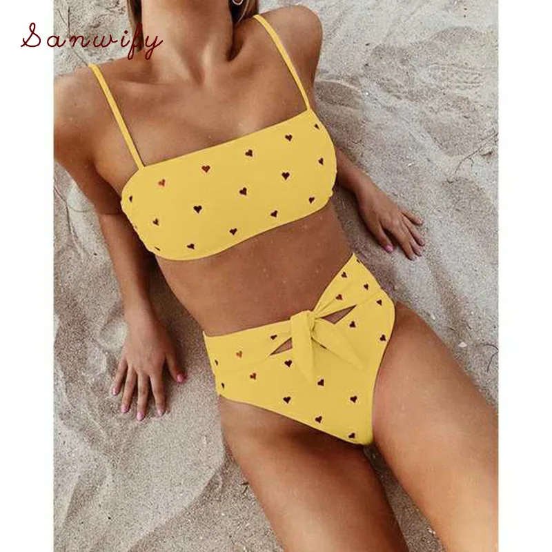 

Sexy Bow High Waisted Swimsuit 2019 Pink Bikinis Swim Push Up Swimwear Bathing Suit Beach Wear Women's Swimming Suit